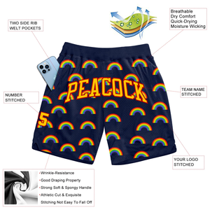 Pantalones Cortos de Baloncesto Personalizados con Sublimación Arcoíris, 100% Poliéster, Logotipo Frontal, Transpirables, de Secado Rápido, Hechos en Pakistán para el Mes del Orgullo - Product Image 6