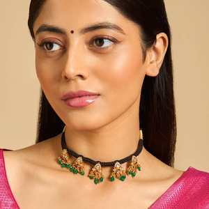 <b>Silver</b> Temple Necklace 172600 Gold Plated Beaded Trendy Flower Shape Featuring Pearls Moissanite Diamonds for Wedding Gift - Product Image 1