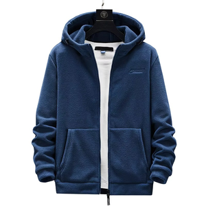 Suéter de lana para hombre, de talla grande, para exteriores, otoño 2023, cárdigan de lana Polar con capucha, sudaderas con cremallera exterior, abrigo - Product Image 2