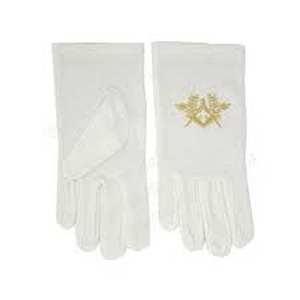 Gants de Régalia Maçonnique 100% Coton avec Compas et Équerre, Mitaines et Gants Blancs pour Maçons - Product Image 1