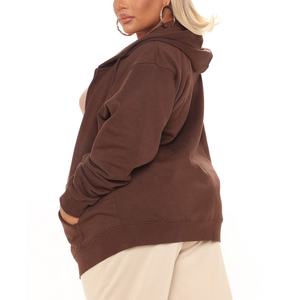 เสื้อฮู้ดซิปผู้หญิงแบบเรียบง่าย ขนาดใหญ่พิเศษ ผ้าเฟรนช์เทอร์รี่ 100% ผ้าฝ้ายฟลีซหนานุ่ม คุณภาพสูง - Product Image 6