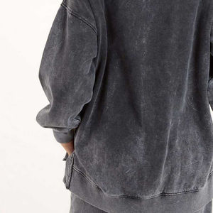 Service OEM, sweat-shirts à capuche pour femmes en molleton tricoté uni à manches longues, lavage à l'acide, broderie, 100% coton, épaules tombantes, hiver - Product Image 2