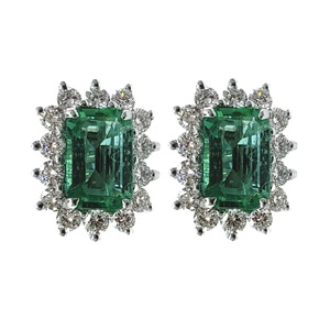 Boucles d'oreilles clous en or blanc de haute qualité, design classique romantique OEM, forme émeraude octogonale, diamant véritable, cadeau pour fête ou mariage - Product Image 1