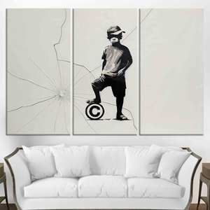 Toile imprimée Banksy Boy : Art graphique moderne pour une décoration contemporaine, LOT DE 3 TOILES - Product Image 1