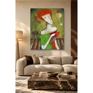 Fida, femme aux cheveux roux pendant la pause thé, impression sur toile - Product Image 3