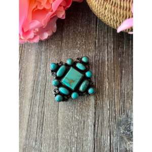 Broche Vintage Navajo de Turquesa y Plata de Ley, Elegante Tipo de Broche - Product Image 3