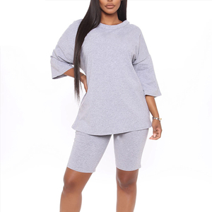 T-shirt manches courtes femme, ensemble estival, couleur unie, en coton et polyester, - Product Image 1