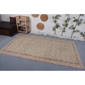 Alfombra de lana Vintage de 4,9x8,5 pies, diseño de retazos beige y marrón, área grande clásica para entrada hecha a mano con respaldo de látex - Product Image 2