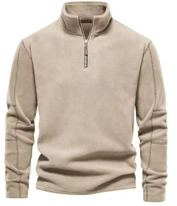 Polar Fleece Warm Men's Custom Quarter Half Zip Hoodie Impreso Stand Collar Sudadera Pullover Cremallera Sudadera de gran tamaño OEM - Product Image 5