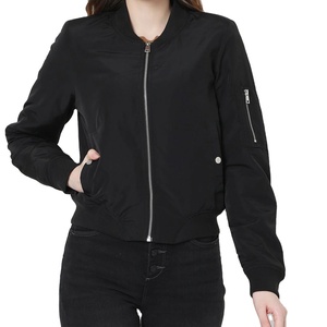 Blouson aviateur décontracté pour femmes de haute qualité Street Wear Front Zip Short Crop Length Ladies Varsity Jacket Plain Dyed Knitted - Product Image 1