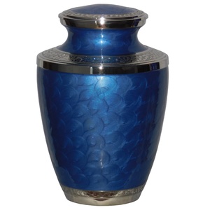 Urnas de cremación de latón modernas de alta calidad, Peltre grabado y esmalte azul acabado para cenizas humanas, suministros funerarios de Metal - Product Image 1