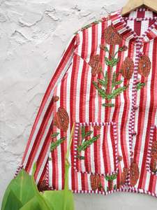 เสื้อแจ็คเก็ตผ้าฝ้ายพิมพ์ลายสไตล์โบฮีเมียนสำหรับผู้หญิง ตกแต่งด้วยลายทางแบบคิโมโน ติดกระดุมด้านหน้า ทำมือสไตล์วินเทจ เหมาะสำหรับฤดูหนาว - Product Image 4