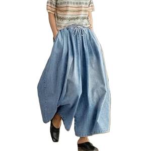 กางเกงยีนส์ทรงหลวมเอวยางยืดแฟชั่นแนวสตรีทสำหรับฤดูร้อนกางเกงทรงหลวมสไตล์บานสำหรับผู้หญิงขายดี - Product Image 3