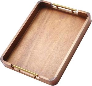Plateau de service et d'organisation rectangulaire en bois massif de qualité supérieure avec poignées métalliques, finition lisse, pour cuisine, table basse, décoration intérieure - Product Image 1