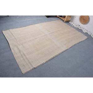 Alfombra turca Vintage moderna, área grande, 7,3x4,4 pies, lana Beige, algas marinas, Material de látex, nuevo modelo abstracto, pasillo rectangular - Product Image 3