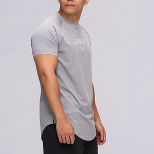 Venta al por mayor de ropa deportiva que absorbe la humedad Flexible Muscle Tee Seamless Gym T-shirts Scoop Hem Sport T Shirt para hombres con Split - Product Image 2