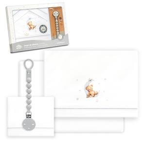 Juego de Ropa de Cama Oso-Luna de 3 Piezas con Soporte para Chupón, Sábana de Bebé 100% Algodón con Patrón de Personajes Tejidos - Product Image 1