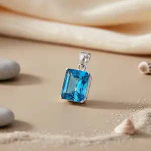 Colgante de Plata 925 con Topacio Azul para Mujer, Joyería Religiosa con Diamante, Oro Rosa y Dije de Platino - Product Image 2