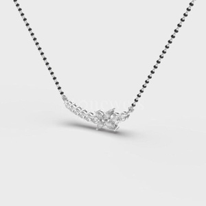 Charming Stonewels Silver <b>Mangalsutra</b> with Floral-Inspired <b>Design</b> Sparkling Diamonds Beads Chain for Weddings - Product Image 2