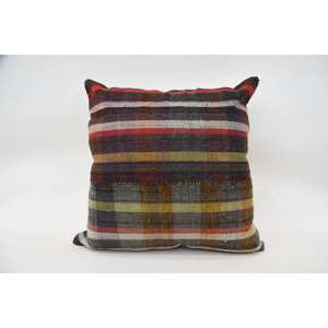 Oreiller à motif tartan multicolore 24x24 pouces Vintage Wool Kilim Plaid Woven Technique - Product Image 1