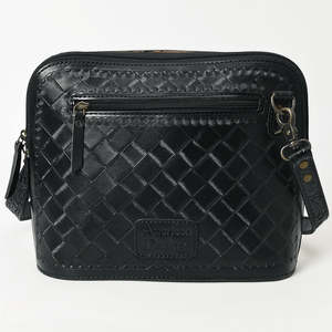 Bolso cruzado de piel auténtica hecho a mano para mujer, correa ajustable con relieve Floral occidental de cuero negro para mujer para otoño - Product Image 3