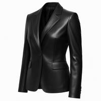 Jaket Blazer Kulit Premium Wanita dengan Kancing Tunggal