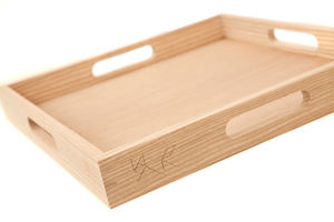 Plateau de service à café turc en bois de chêne massif - Product Image 2