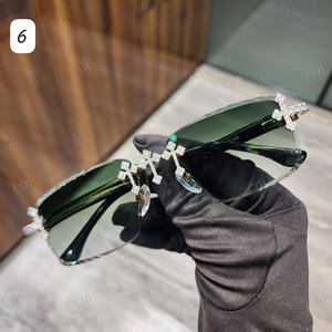 Nouveautés Lunettes de soleil pour hommes à monture verte anti-reflet en verre Moissanite VVS au design croisé, style mode et personnalité - Product Image 2
