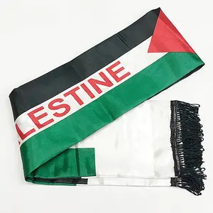 Custom Palestine Silk 100% Acrylic knitted Jacquard Woven Palestinian National Flag Scarf for Men Football Soccer Sports Fans