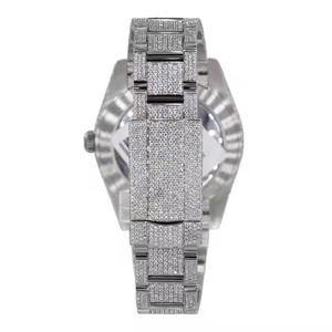 Montre d'affaires analogique Hip Hop de luxe en acier inoxydable de haute qualité 20mm bande pleine Moissanite blanche diamant glacé nouveauté verre - Product Image 4