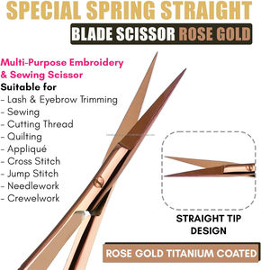 Tijeras de manicura de acero inoxidable color oro rosa, con acción de resorte, extra afiladas, rectas, para cortar cutículas y recortar cejas - Product Image 4