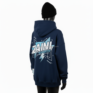 Premium 320 GSM Sudadera con capucha para mujer Algodón Poliéster Fleece Azul marino Estilo de gran tamaño Puff Estampado Bordado Logo sudadera básica para mujer - Product Image 5