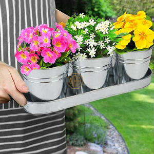 Galvanized Metal <b>Succulent</b> Planter <b>Pots</b> Set with Drain Holes <b>for</b> Outdoor Home & Garden Decor Wholesale Export Supply - Product Image 3