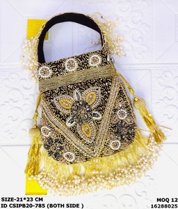 Sac à main en velours pour mariée, perlage, motif uni, capacité de 1 à 1,9 L, fermeture à cordon, sangle à anneau, sac de soirée élégant, coton - Product Image 3