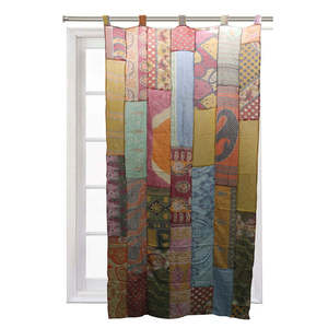 Vintage Indian Kantha Embroidered Patchwork Sari 100% Cotton Boho Window Door <b>Drapes</b> Upcycled <b>Curtains</b> & Valances - Product Image 5