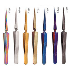 Pince à épiler pour extensions de cils X-Type en acier inoxydable, revêtement plasma multicolore Sharpinst SIC-ET-034, outils pour extensions de cheveux - Product Image 1