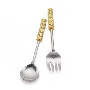 Ensemble de serveurs à salade en acier inoxydable de luxe plaqué argent, ensemble de couverts à manche carré, ensemble de couverts en acier inoxydable royal - Product Image 5