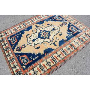 พรมตุรกีวินเทจคลาสสิกสีฟ้าการออกแบบการเย็บปะติดปะต่อกันผ้าขนสัตว์ปอกระเจาด้านหลังแบนถักแบบโบโฮสำหรับห้องนั่งเล่นขนาด5.1x6.8ฟุต - Product Image 2