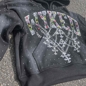 Sweat à capuche zippé en molleton de coton personnalisé 500gsm avec strass recadrée surdimensionné lavage à l'acide sweats à capuche zippés à impression bouffante - Product Image 2