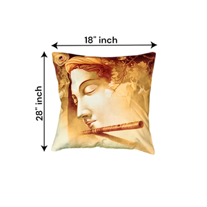 Handmade 16x16 Cotton Cushion Cover Lord Krishna Printed Spiritual Art Accent Pillow for <b>Sofa</b> Bed Square Shape 1 Piece - Product Image 3