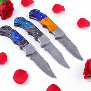 Juego de Cuchillos Plegables de Acero al Carbono Forjado a Mano, Mango de Madera Colorido, Ambidiestro, Multifuncional, 3 Piezas, para Campamento al Aire Libre - Product Image 3