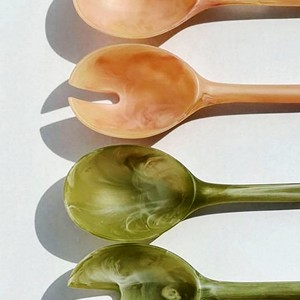 Juego de Cucharas de Madera de Cerezo, Juego de Servir Ensaladas, Madera Natural con 2 Espátulas, Utensilios Hechos a Mano Sostenibles - Product Image 3