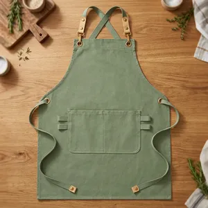 Delantal Clásico Verde de Lona Resistente y Reutilizable con Cintura Ajustable, Bolsillo Frontal, Resistente al Agua y Ligero para Cocinar - Product Image 1