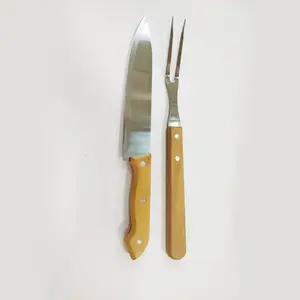 Coltello e forchetta con manico in legno in acciaio inossidabile set di strumenti per barbecue in due pezzi