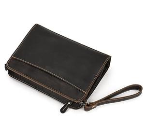 Luxury Men's Vintage Style PU Leather Clutch Purse Zipper <b>Handbag</b> Detachable Wrist <b>Strap</b> High Quality Solid Pattern - Product Image 4