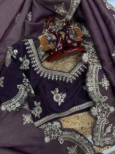 ผ้าส่าหรีงานฝีมือดีไซเนอร์ ปักด้ายสีน้ำตาล สำหรับงานดีวาลีและงานแต่งงานแบบอินเดีย พร้อมขายส่ง ความยาวปานกลาง - Product Image 3