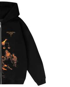 Sweat à capuche noir à fermeture éclair avec imprimé d'art de crâne d'ange gothique, streetwear vintage, surdimensionné, veste personnalisée OEM lavée pour femmes - Product Image 4