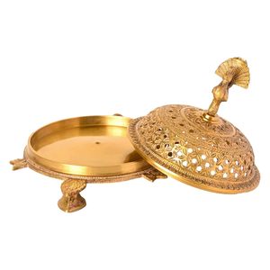 Brûleur d'encens en laiton en forme de paon avec base en forme de tortue à trois pattes, décoration artisanale - Product Image 6