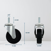 Roues de 3 pouces 3/8 "X 1" Roue pivotante en polypropylène pour chariot de meubles