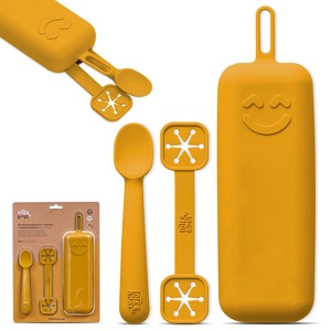 Ensemble de porte-couverts Earth Ocher avec bavoirs et cuillères en silicone pour bébés de 0 à 12 mois - Product Image 1